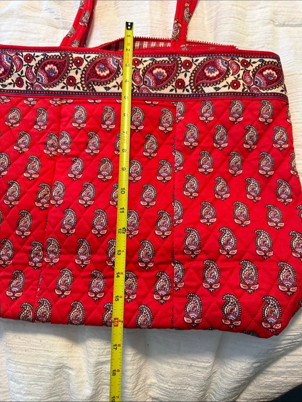 Vera Bradley Red Paisley Quilted Tote with Cream Trim